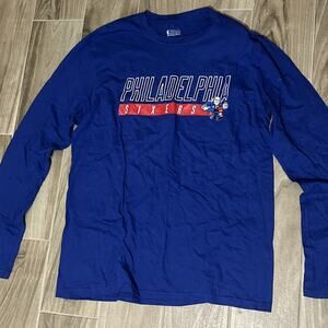 Philadelphia 76ers NBA Men's Large Ben Franklin Logo‎ Blue Long Sleeve Shirt New